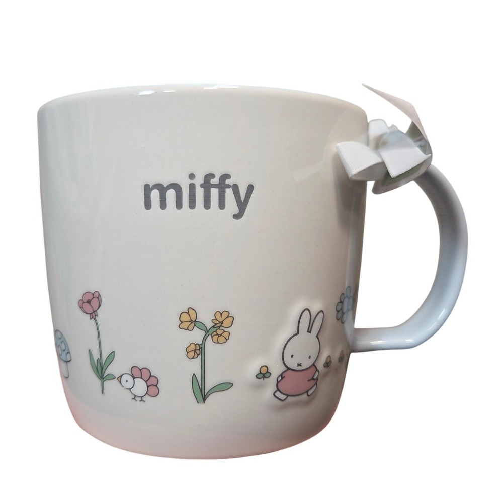 Miffy Ceramic‎ Coffee Mug White Blue Floral Bunny Mushroom Easter Whimsical NEW